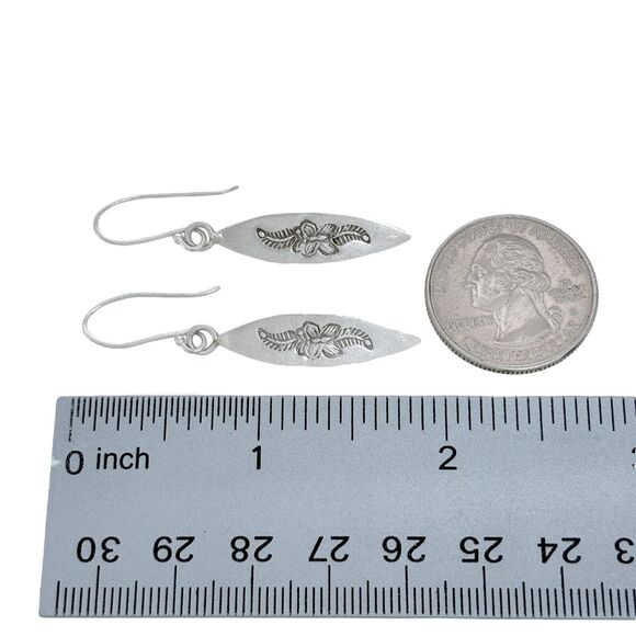 Vintage Sterling Silver 925 Floral Engraved Dangle Earrings - Picture 3 of 4